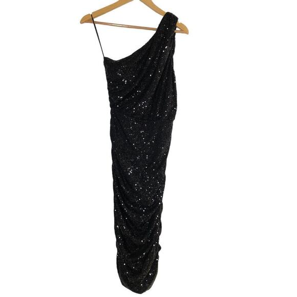 Love by Design Sequin One Shoulder Dress Sleeveless Bodycon Midi Black NWT M - Picture 3 of 7